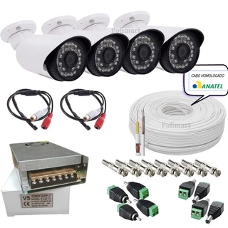 Kit 4 Câmeras 6146 AHD + Acessórios +Fonte +Cabo +Microfone