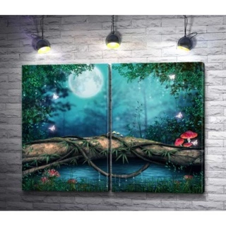 Quadros Decorativos ponte de tronco avatar azul cogumelos lua Decoração De Quarto e Sala Kit 2pcs 2