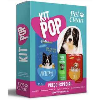 Kit Banho Pop Pet Clean - 1 shampoo + 1 perfume + 1 condicionador Cães Gatos