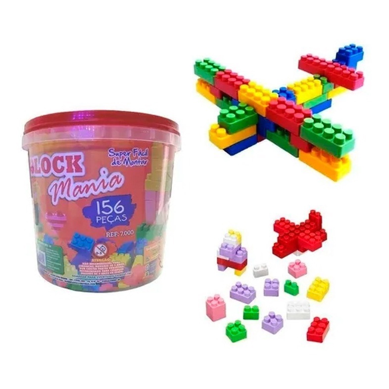 Blocos de Montar Brinquedo Educativo Infantil Balde 98 Peças