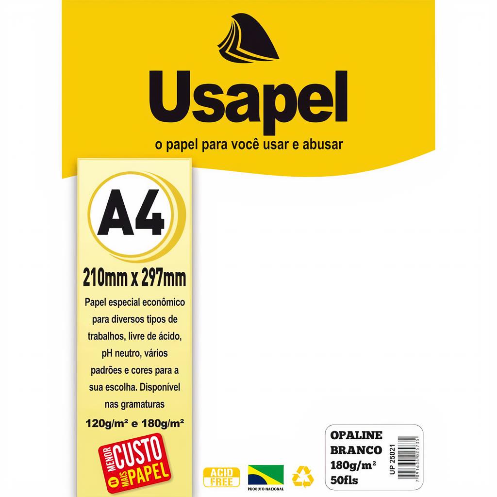 Papel Opaline A4 Usapel 180 Gramas com 50 Folhas | Shopee Brasil