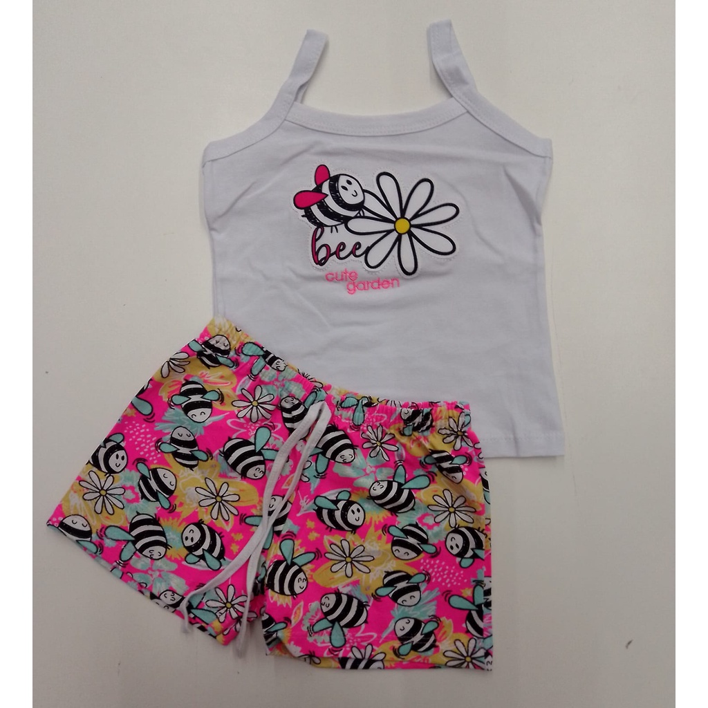 Conjunto Infantil Menina Verão kit com 1 blusa/regata + 1 bermuda tamanhos  P ao 14
