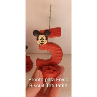 TOPO DE BOLO VELA DE ANIVERSÁRIO MICKEY 5 ANOS BISCUIT