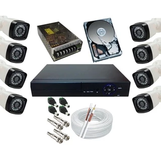 Kit Segurança Residencial 8 Câmeras Infravermelho Full Hd 24 Leds Dvr 8ch 1080n P2p Hd 500g