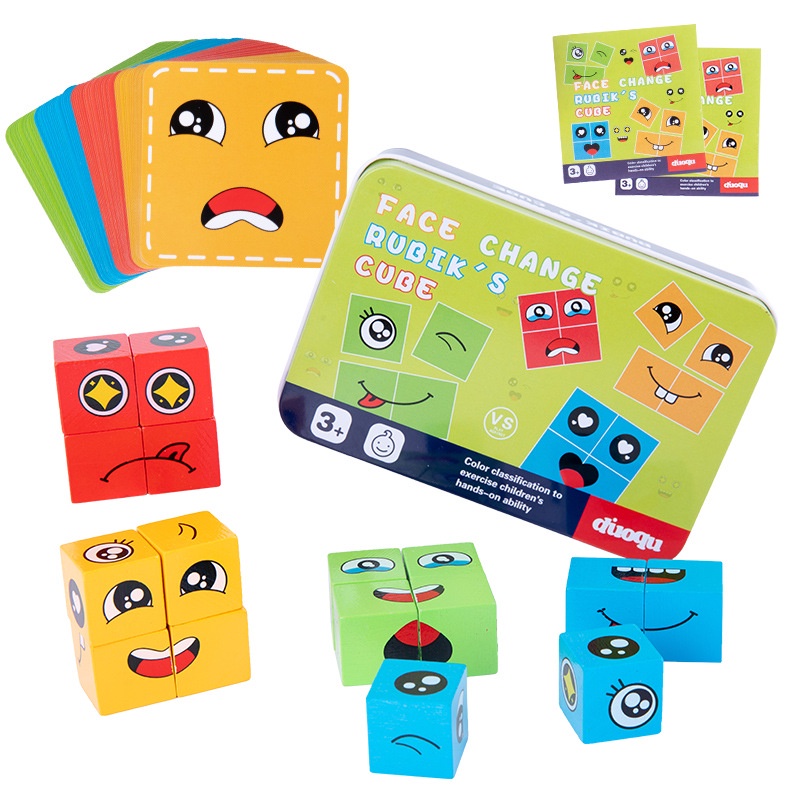 Audasi Face Changing Magic Cube Game - 3D Puzzle Block Pattern Matching Game With Bell & Cards For Kids