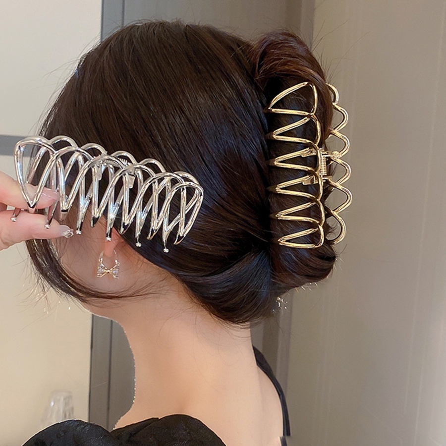 Grampo De Cabelo Oco Ondulado De Metal Coreano Feminino Grande Garra ...
