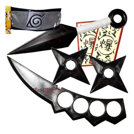 Kit Naruto Acessórios C/ 6 Shurikens 6 Kunais E 1 Bandana