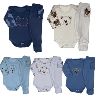Kit 8 Peças Body Bebe Bordado Mijão Vira Pé Menino 100% ALG