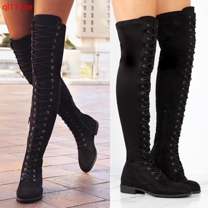 Bota Longa Feminina De Cano Baixo Acima Do Joelho Botas Altas