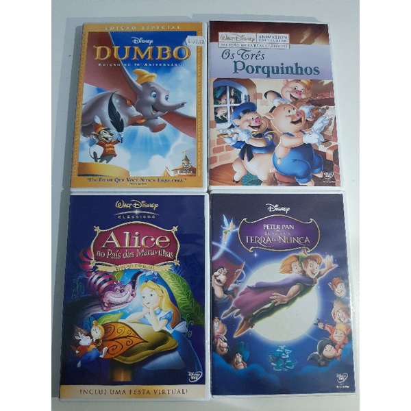 coleção DVDs Walt Disney Dumbo edição de aniversário Alice no País das Maravilhas edição