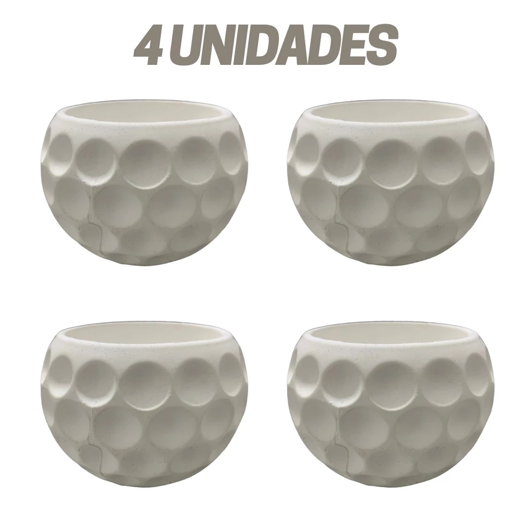 Kit 4 Unidades Vaso decorativo de gesso texturizado para Suculentas Cactus e outras plantinhas