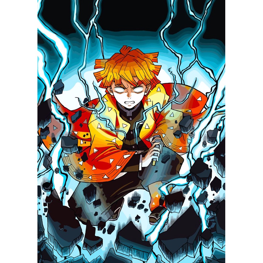 Quadro Metalizado Zenitsu Demon Slayer Anime Placa Decorativa Brilhant