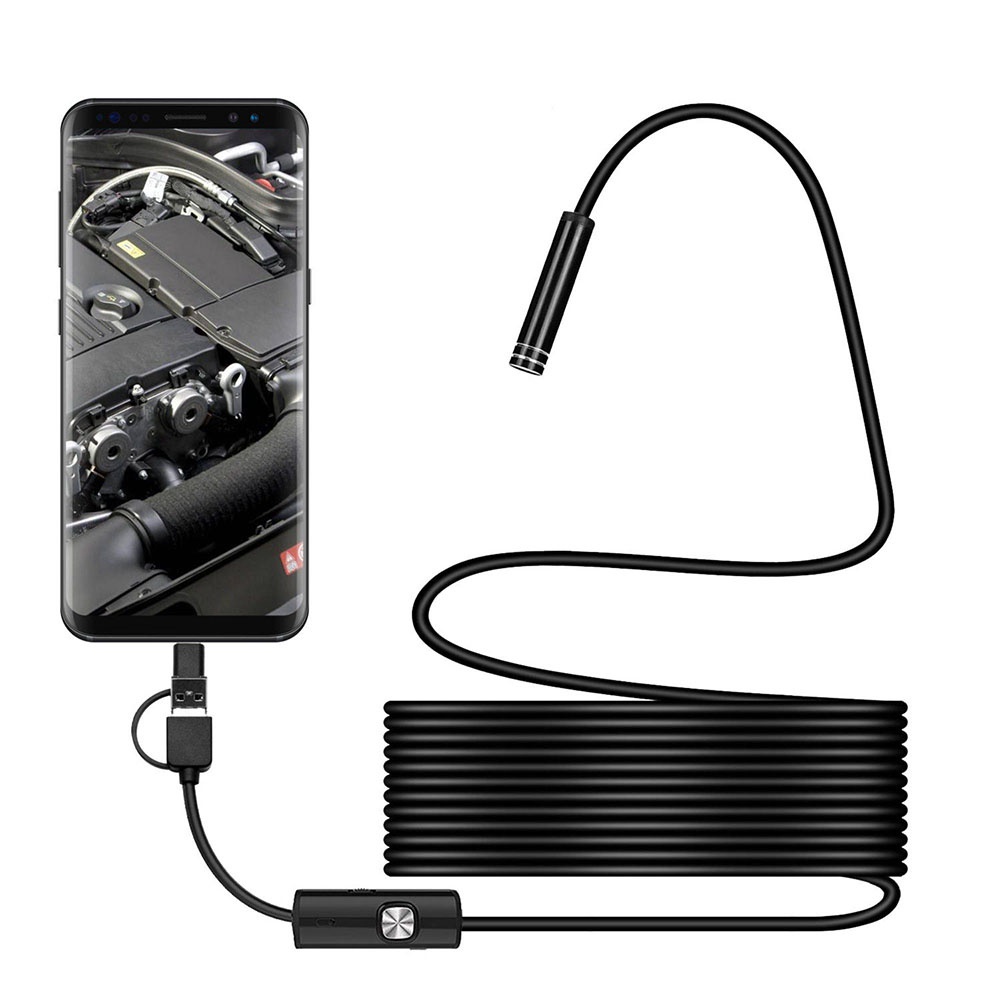 Endoscópio para Celular Com UVC Notebook Pc 2 Metros Cabo Flexivel 7mm Diâmetro Plug USB Tipo C e V8