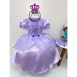 Fantasia Vestido Princesa Sofia Luxo Infantil Com Luvas