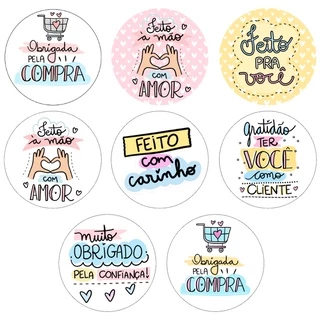 250 Adesivos Etiqueta Tag Agradecimento Encomenda Cliente - feito pra você - Obrigado pela compra 3x3cm