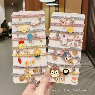 2Pcs/set Cute Rabbit Bracelet Pulseira Fofa Coelho Bracelete De Metal Laços De Cabelo Corda De Cabeça Para Namorada Sinos De Doraemon Feitos À Mão Borracha Faixa De Alta Elasticidade Acessórios De Pêlos De Animais
