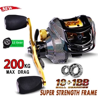 UP 2022 Novo 200kg Max Arraste Carretilhas De Pesca 18 + 1BB Baitcasting Fishing Reel gear Freio Magnético Carretel De Água Salgada Doce (Esquerda Ou Direita Mão)