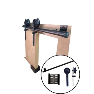 Kit p/ Porta Celeiro 2 Roldanas Aparente - Tubular 1,10 M - Preto - Al-Fer