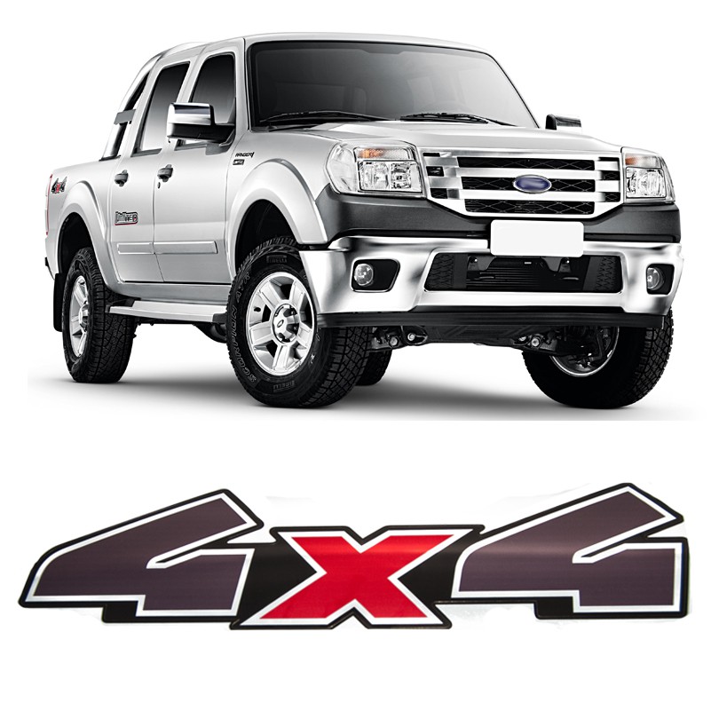 Emblema Adesivo 4x4 Ranger 2010 2011 2012 Preto e Vermelho