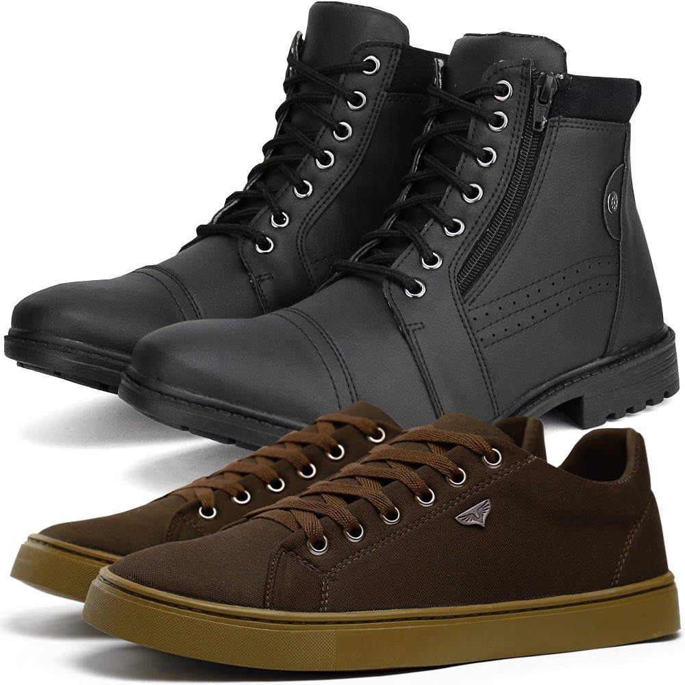 Kit Bota Coturno Adventure Preto + Sapatênis Casual