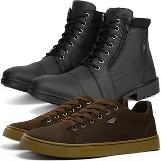 Kit Bota Coturno Adventure Preto + Sapatênis Casual