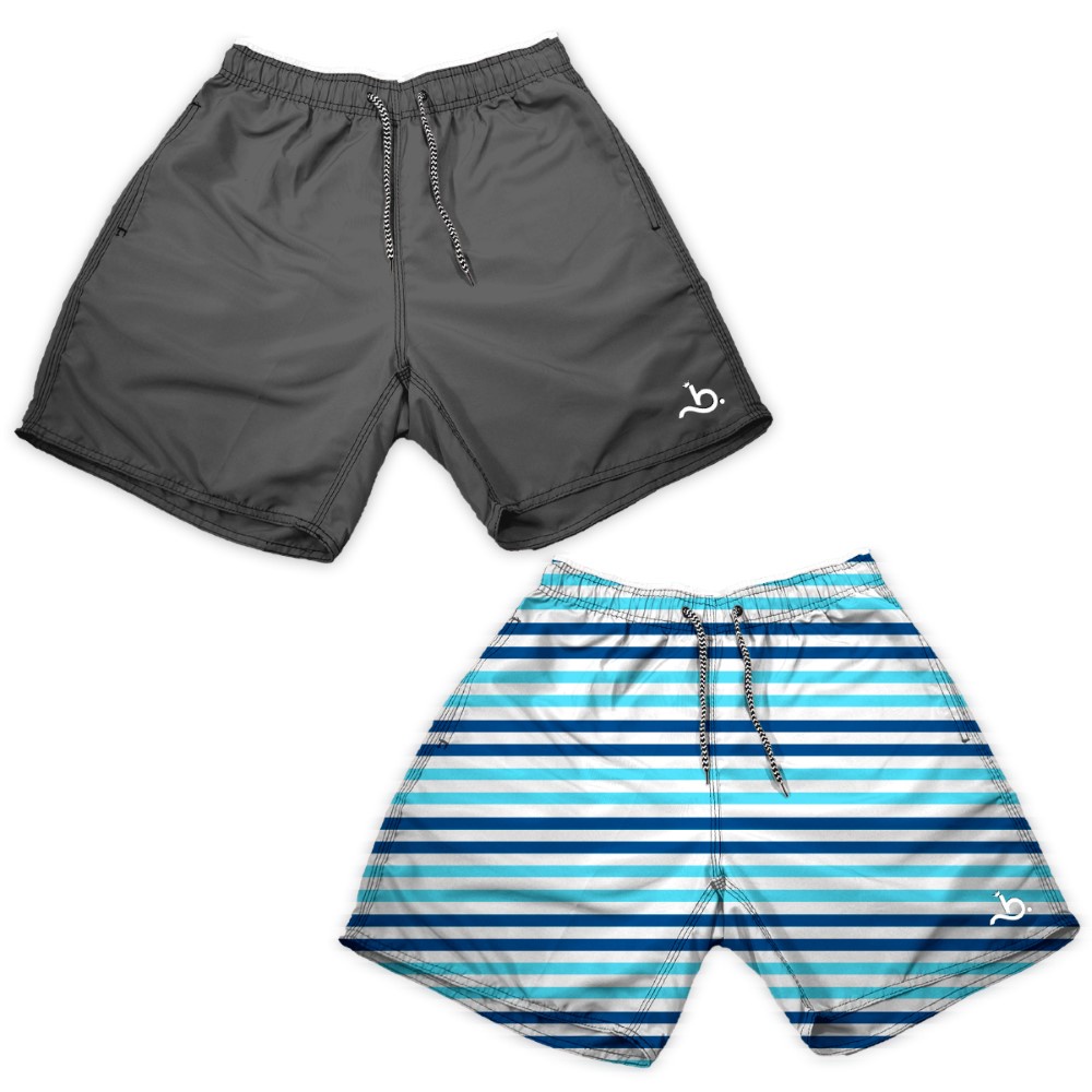 Kit 2 Shorts Tactel Masculino Liso e Listra Curto Brasil Dia a Dia ...