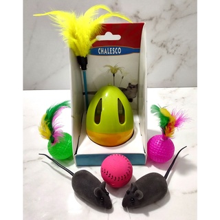 Combo 1 Play Cat Pop + 2 Bolinhas c/ Penas e Guizo + 2 Ratinhos Preto c/ Apito + 1 Bolinha Coloridas Cat Ball - Brinquedos Pet P/ Gatos