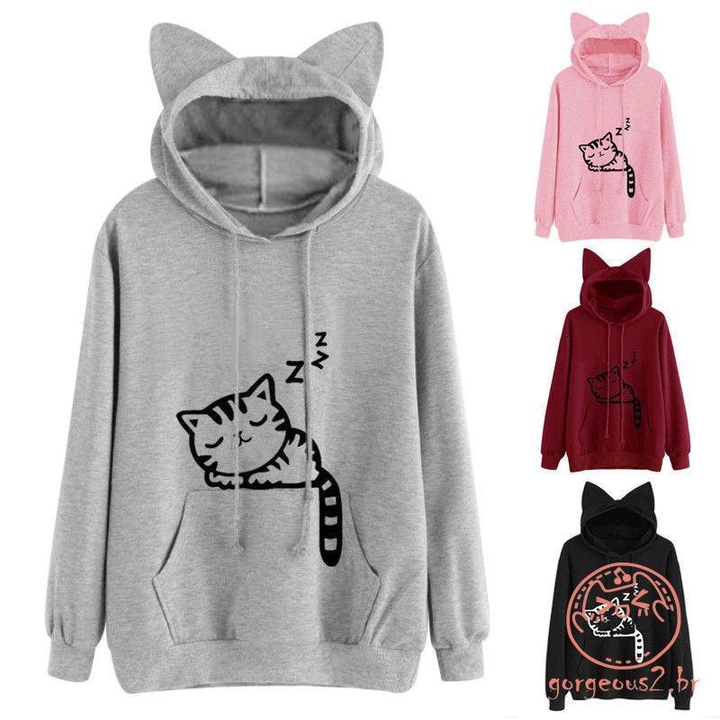 Blusa de frio pelucia orelhinha de gatinho rosa