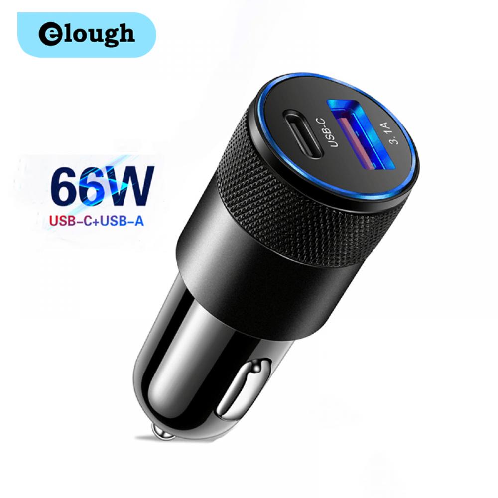Chargeur Voiture USB-C/QC 3.0 40W Elough - 2 Ports, Charge Rapide, Design Luxe Noir