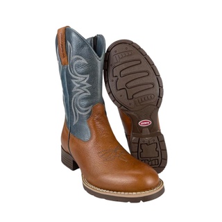 Bota Country Texana Infantil Escrete Original Floter Azul Triton 100% Couro Cano Bordado Médio