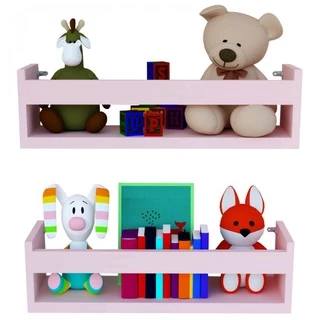 Kit 2 Prateleira 50cm Rosa Livro Revista Infantil Parede
