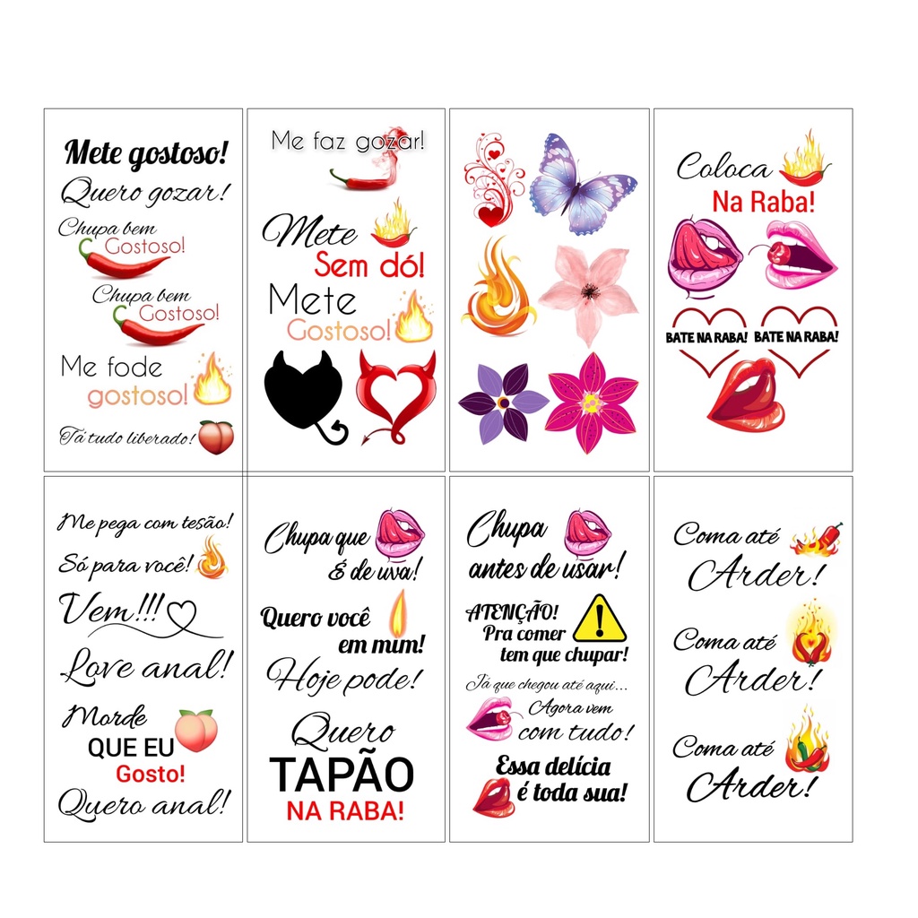 Kit 8 Cartelas Tatuagem Temporária Sex Mulheres Depilação Boca Pimenta Fogo Adesivos 6x10 Cm 5482