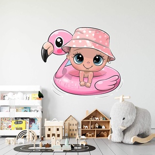 Adesivo de Parede Bebê na Boia de Flamingo