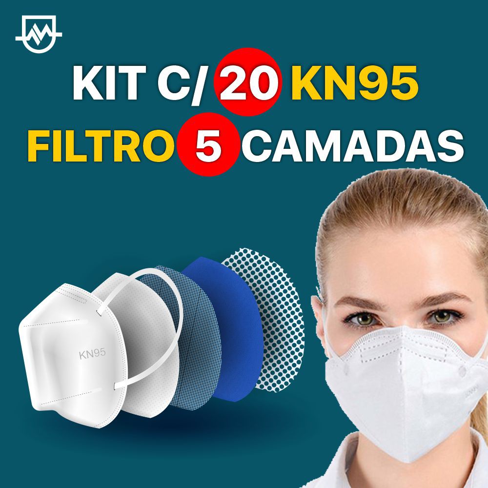 Kit c/ 20 Máscaras KN95 com Filtro de 5 (cinco) Camadas PFE >= 95