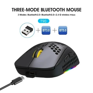 Rato 3600DPI Dongdong Sem Fio Bluetooth De Três Modos Design Leve Iluminação RGB Em Favo De Mel HXSJ