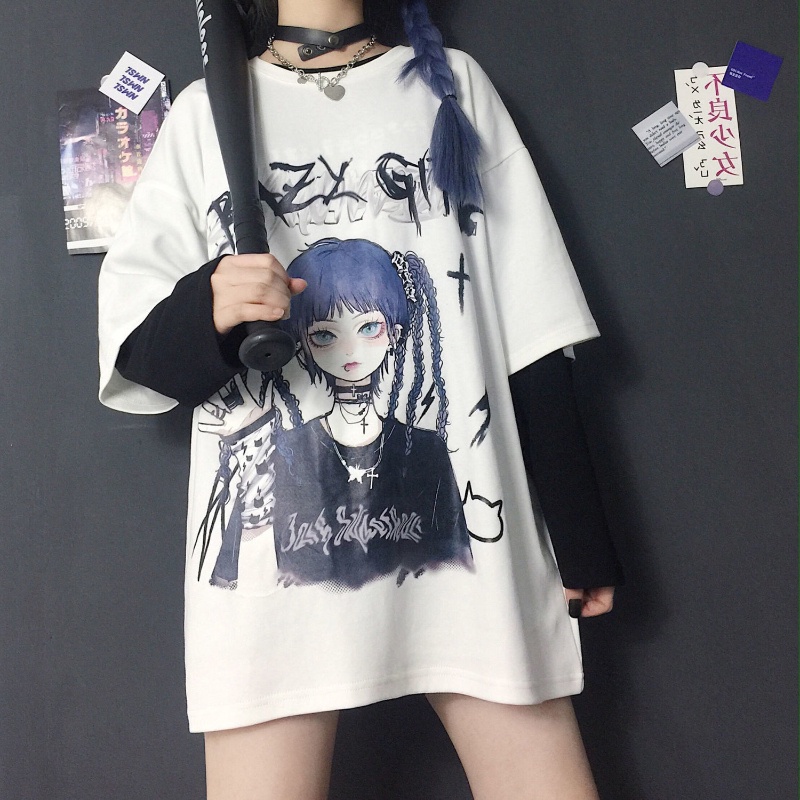 Camiseta gótica feminina e masculina de goth, estilo harajuku dark  academia, estética do anime alto, roupas