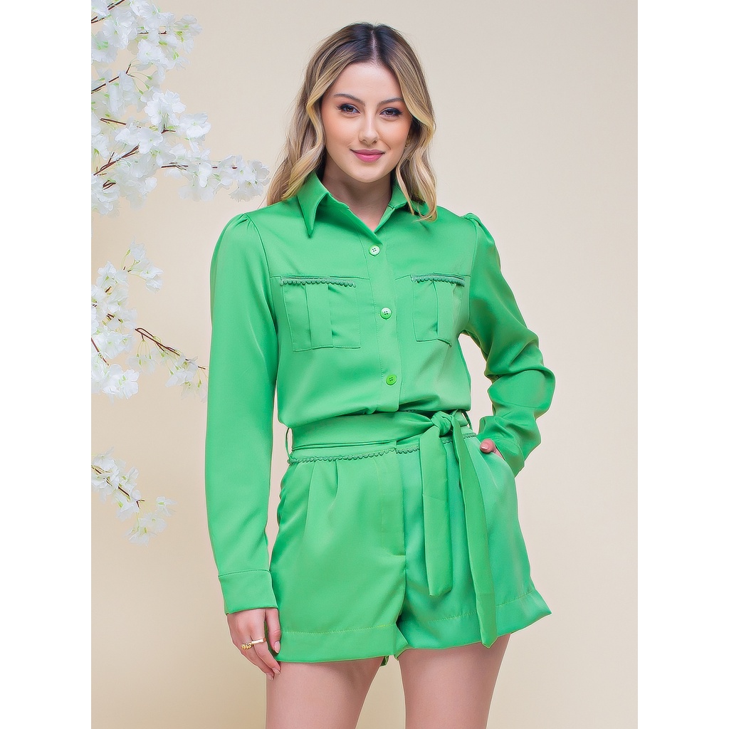 Conjunto Feminino/ Alfaiataria/ Camisa E Short/ Vv 5060c