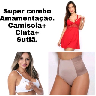 Super Combo Amamentação Camisola Sutiã e Cinta Modeladora