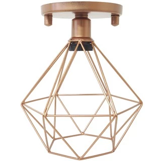 Lustre Teto Plafon Industrial Aramado Diamante Retrô Luminária Vintage Cobre Rose Gold Agp Ilumini - 234500