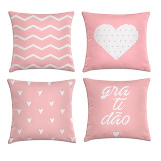 Kit 4 capas de almofadas geométrica rosa e branco