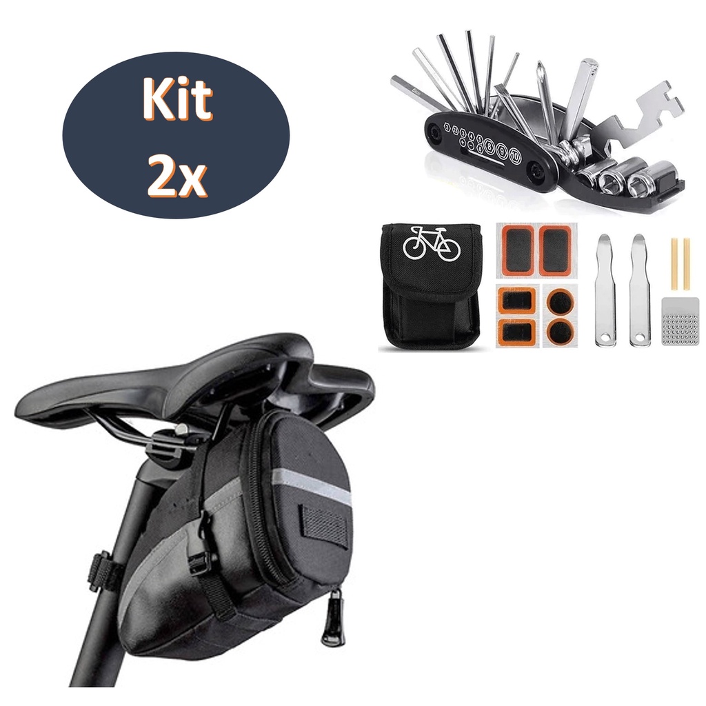 Kit De Manutenção Reparo E Remendo Para Bike Bicicletas Com Chave Allen Bike + Bolsa Selim de Banco Porta Objetos