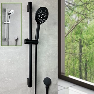 Banho Chuveiro Deslizante Bar Set Altura Anjo Suporte Ajustável 3 Funções Handheld 1.5 Mangueira De Aço Inoxidável E Barra Preta Chrome Cor Rodada