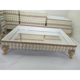 Bandeja espelhada decorada com perolas Varios Tamanhos