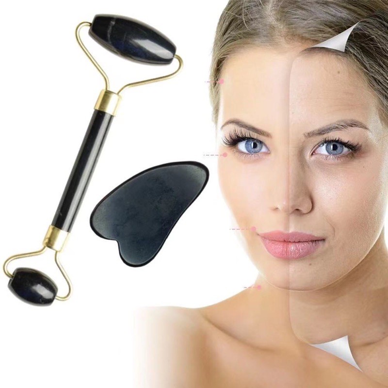 Massagem Facial Rolo Pedra De Jade + Placa Gua Sha Massagem Facial ...