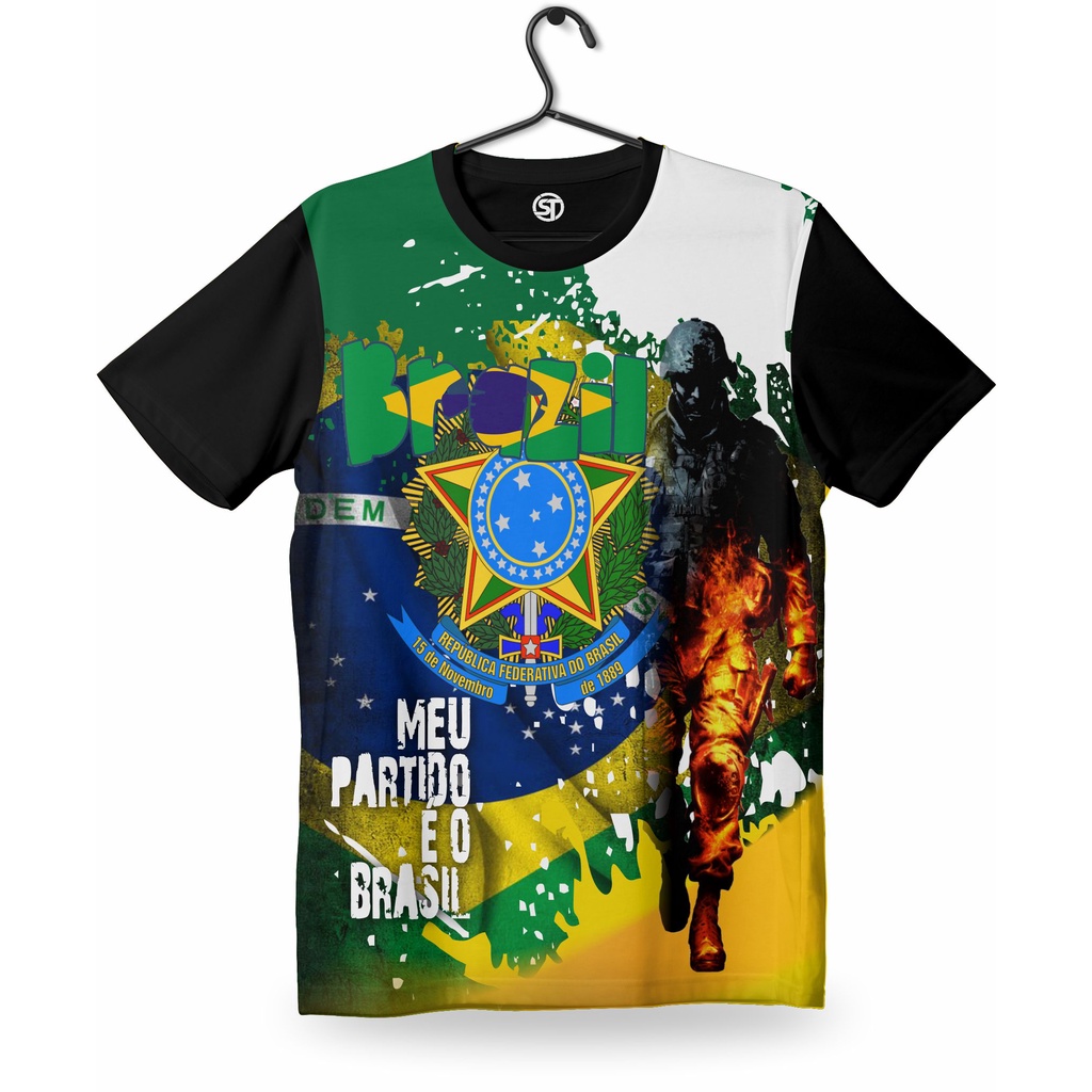 Camiseta Feminina Bandeira Do Brasil Camisa Patriota Preta