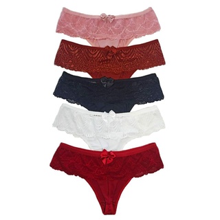 Kit 5 Calcinhas Plus Size - Fio Duplo Renda Lacinho - Até o 50