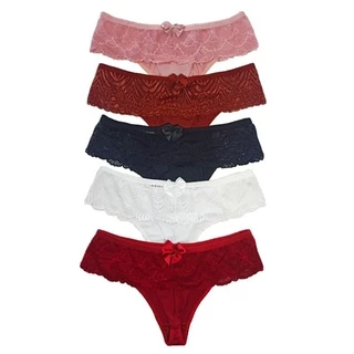 Kit 5 Calcinhas Plus Size - Fio Duplo Renda Lacinho - Até o 50