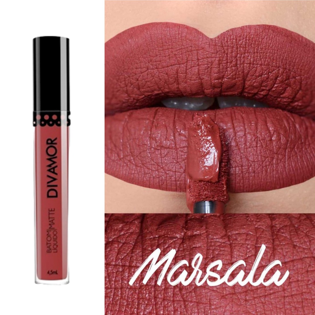 Batom Líquido Matte Divamor Marsala | Shopee Brasil
