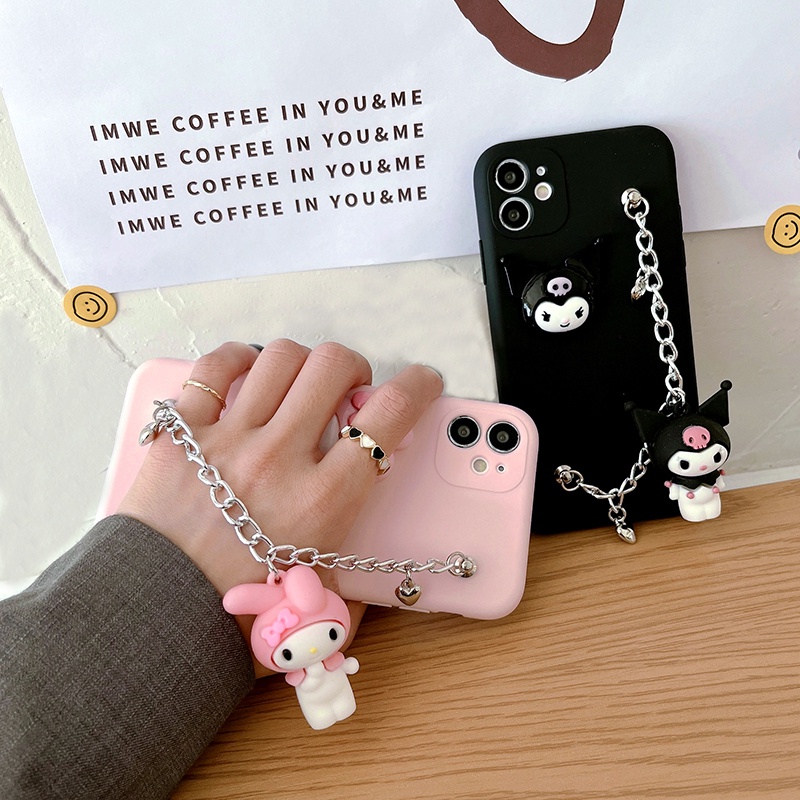 Para iPhone 6 6S 7 8 Plus SE 2020 14 11 12 Pro X XS Max XR Capa Flexível Kuromi Com Pulseira