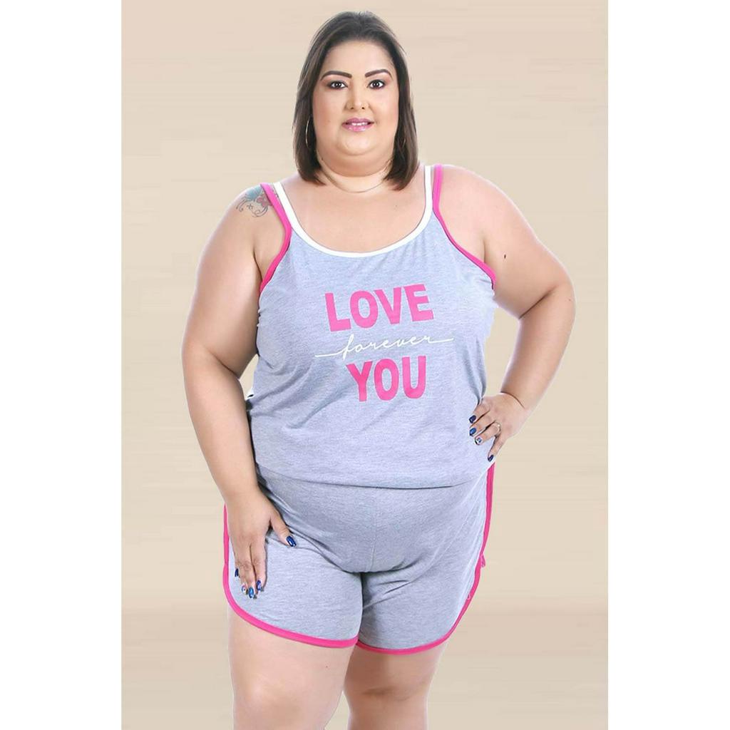 Pijama Feminino Plus Size Great Love Pink